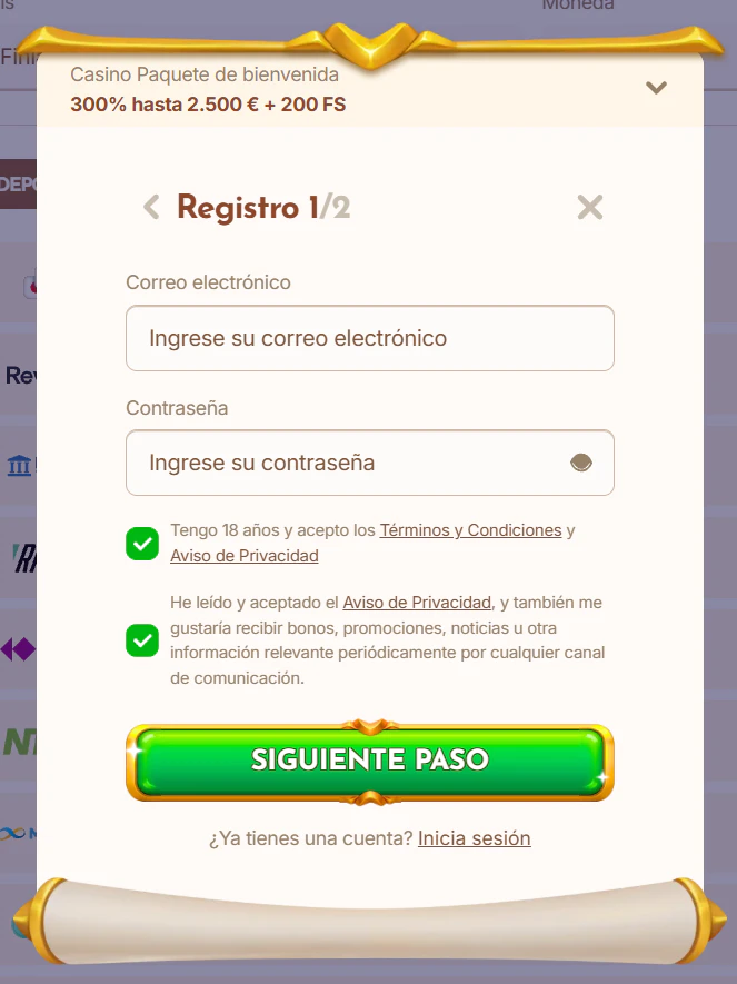 BetHall Casino registro e inicio de sesión